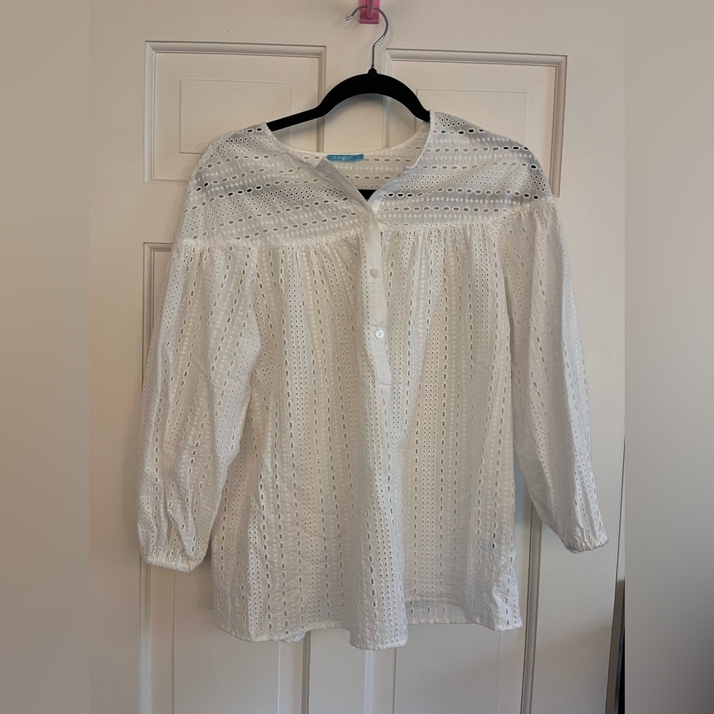 J.McLaughlin Eyelet Button Blouse White Size Small